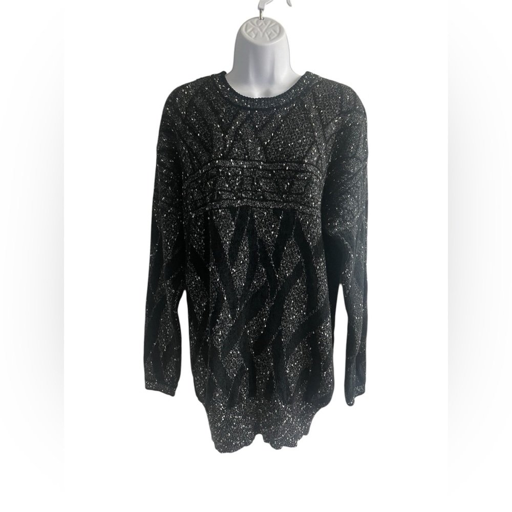 80s Vintage Collections by Michelle‎ Stuart Grey Gray and Black Grandpa Sweater